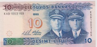 1993 -10 Litų - Il Volo della Lituanica e l'Eroismo dei Piloti